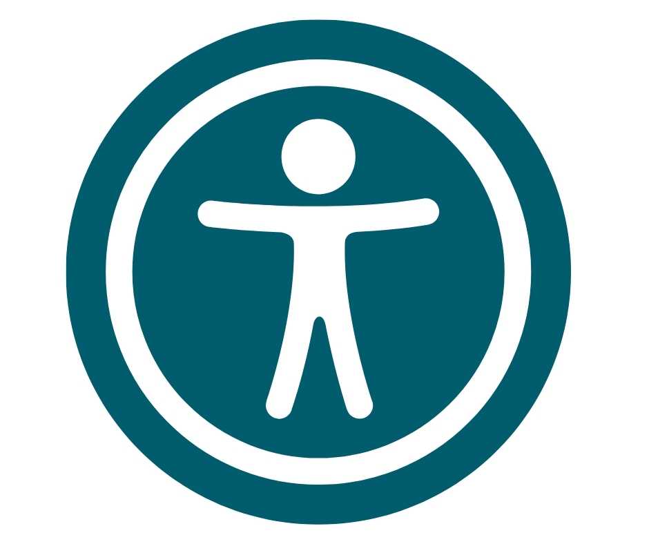Icon symbol depicting Ally or accessibility. AbilityNet green block circle with a shape of a person inside