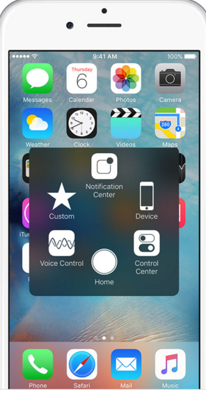 Apple assistive touch menu on iphone screen