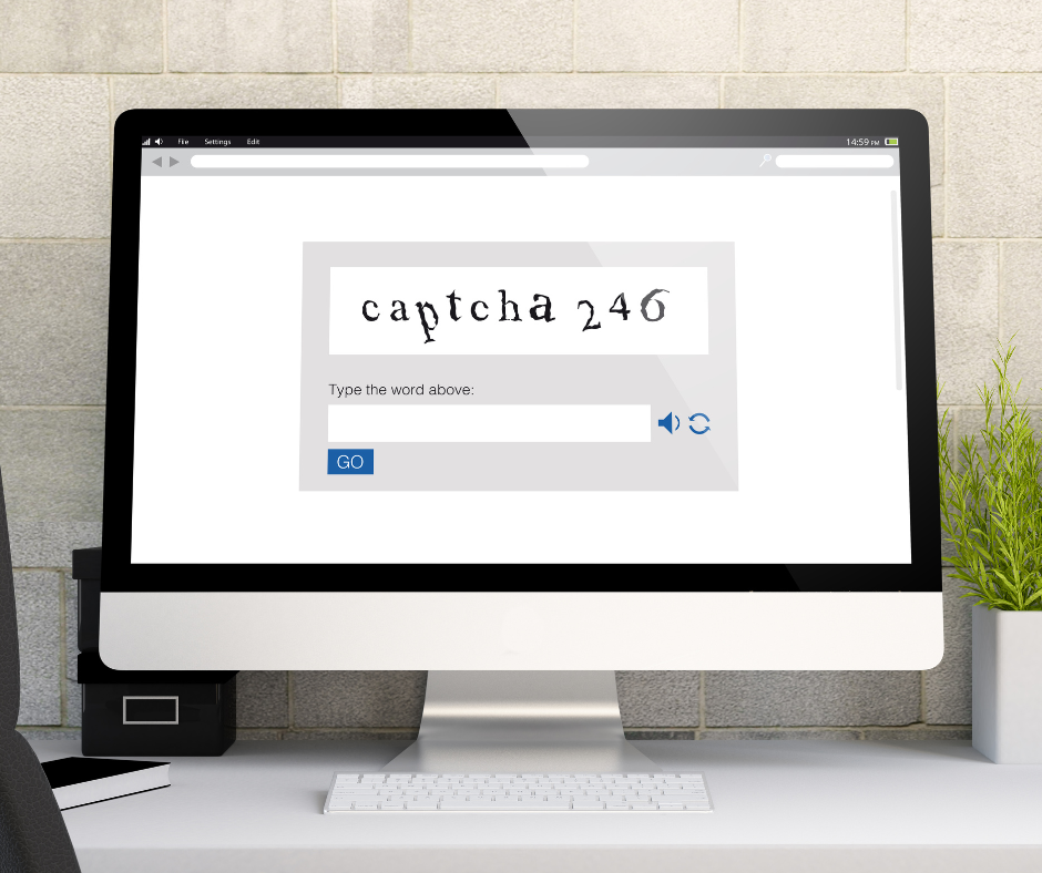 A desktop computer screen showing a typical Captcha challenge