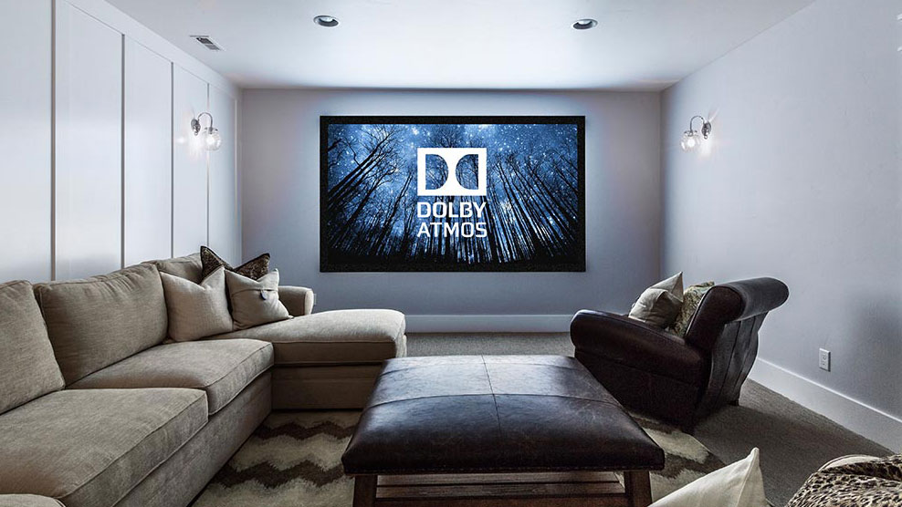 Colour photo of Dolby Atmos on large screen in home lounge