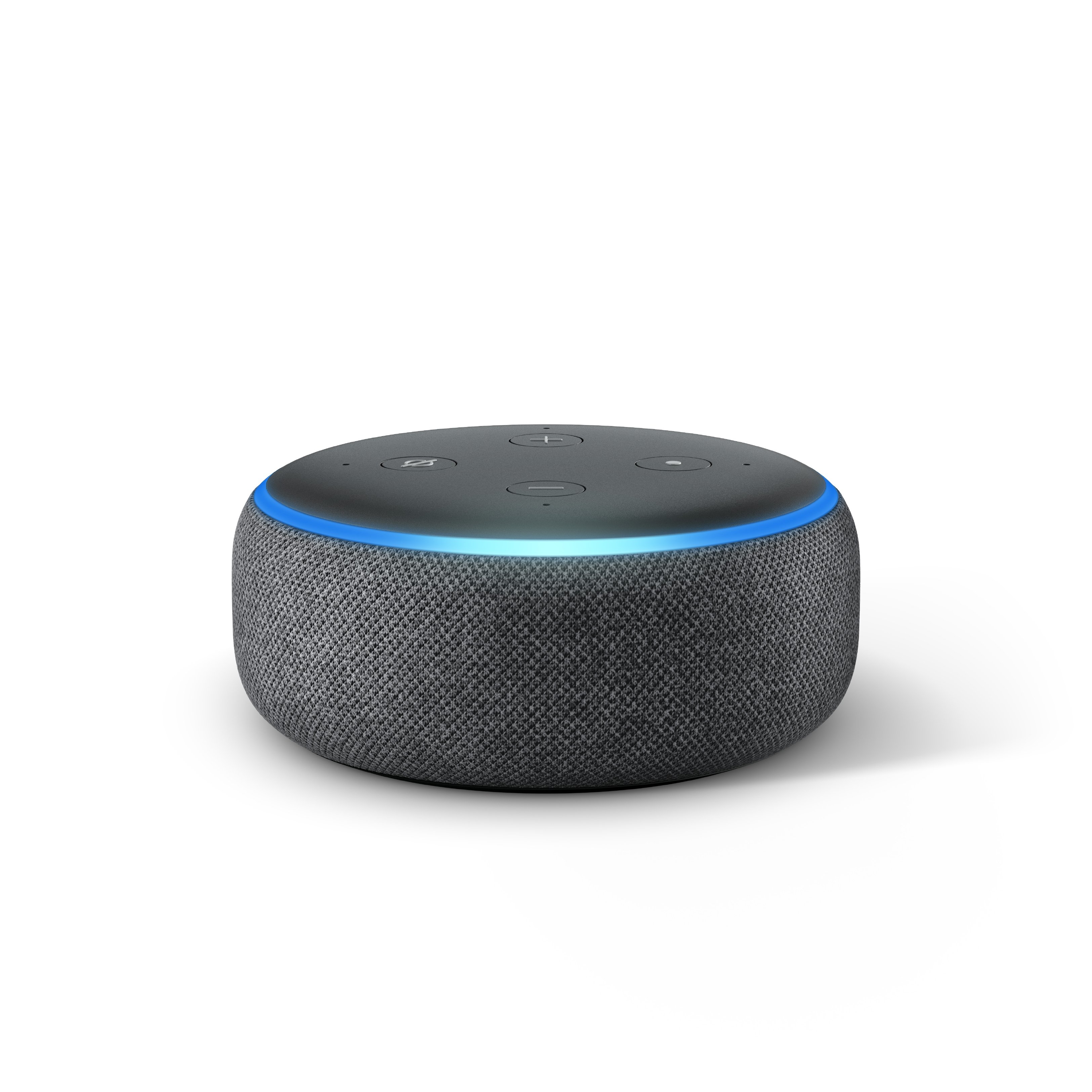 An Echo Dot seen from the front