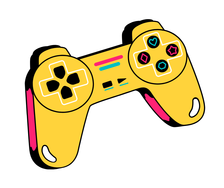 Graphic of a game controller with buttons and arrows
