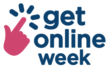 Get online week logo showing illustration of person's finger pointing and pressing on something