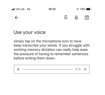 Screenshot of how to use your voice to make notes on Google Keep 