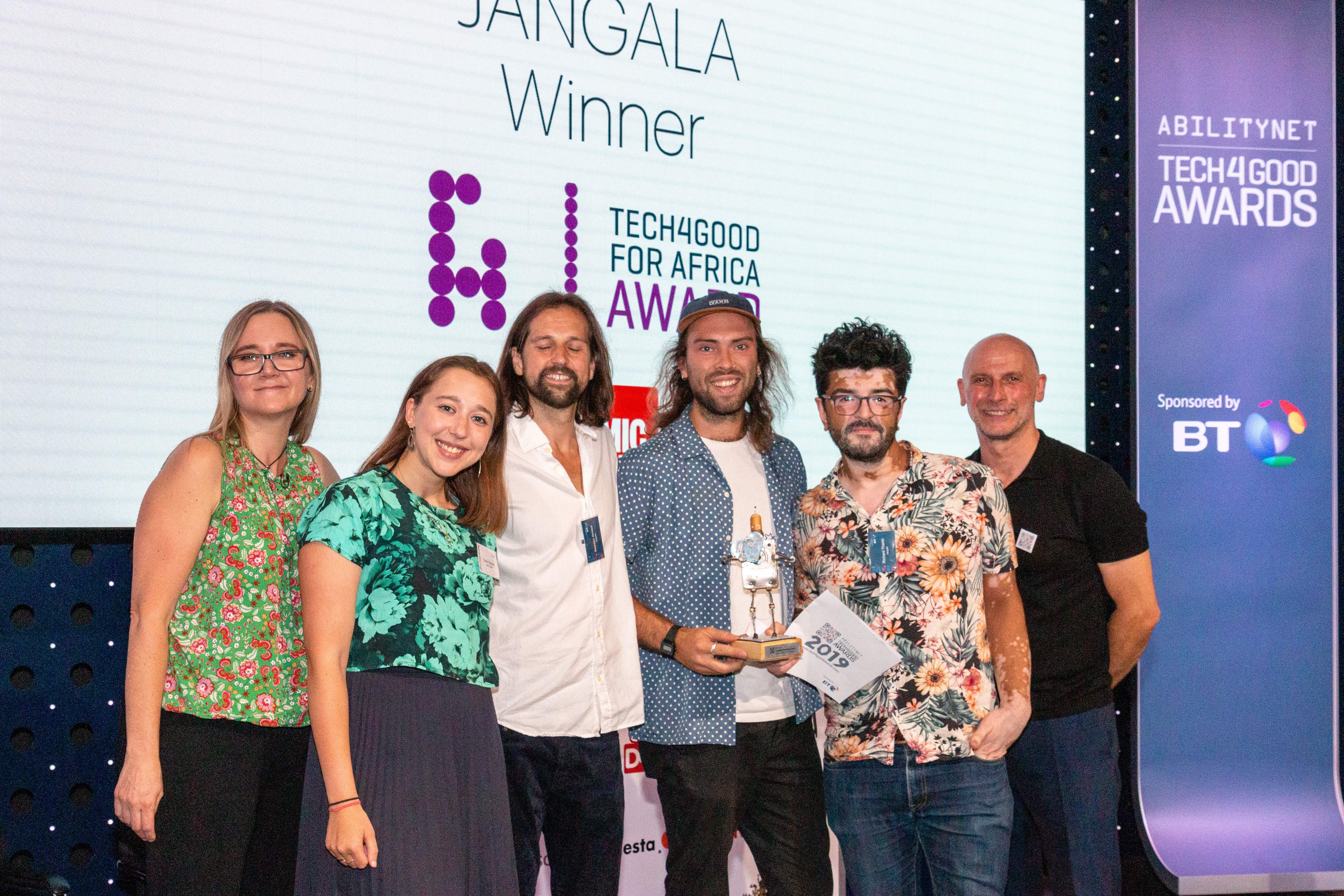 Image shows Jangala receiving its Tech4Good Award at the 2019 ceremony