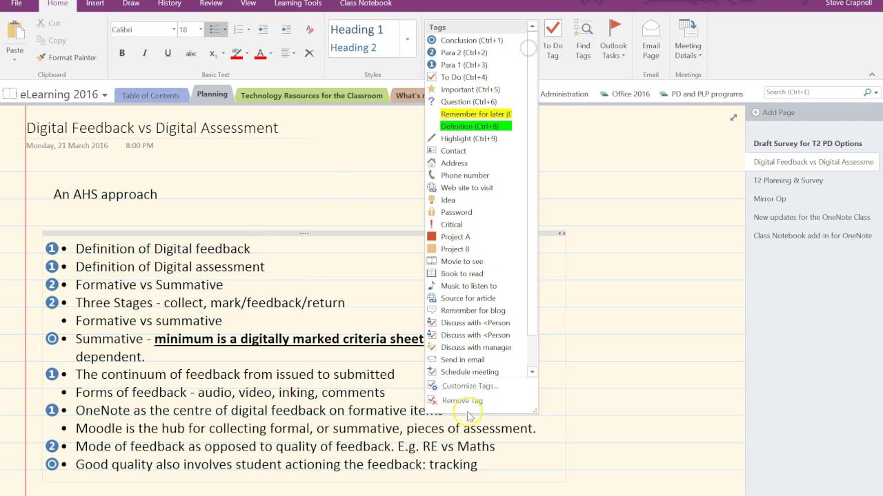 Screen grab example of OneNote tags in use