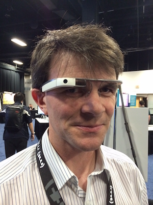Robin is shown wearing a Google Glass heasdset