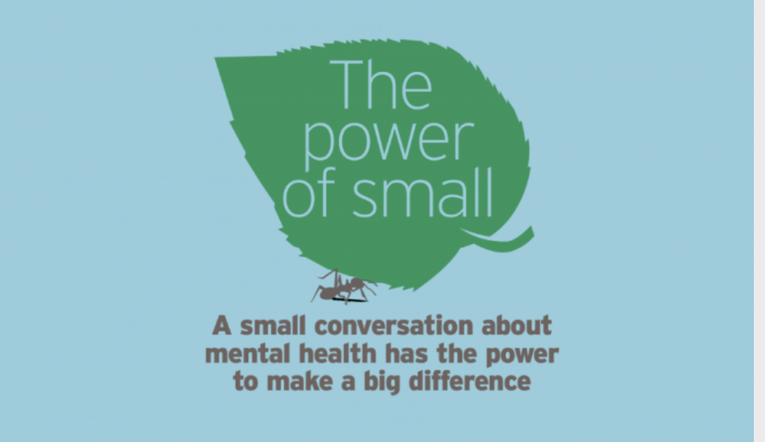 IMAGE SHOWS A LEAF AND INSIDE IT THE WORD 'THE POWER OF SMALL' A small conversation about mental health can make a big difference