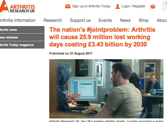 screenshot of arthritis research UK The Nation's Joint Problem report