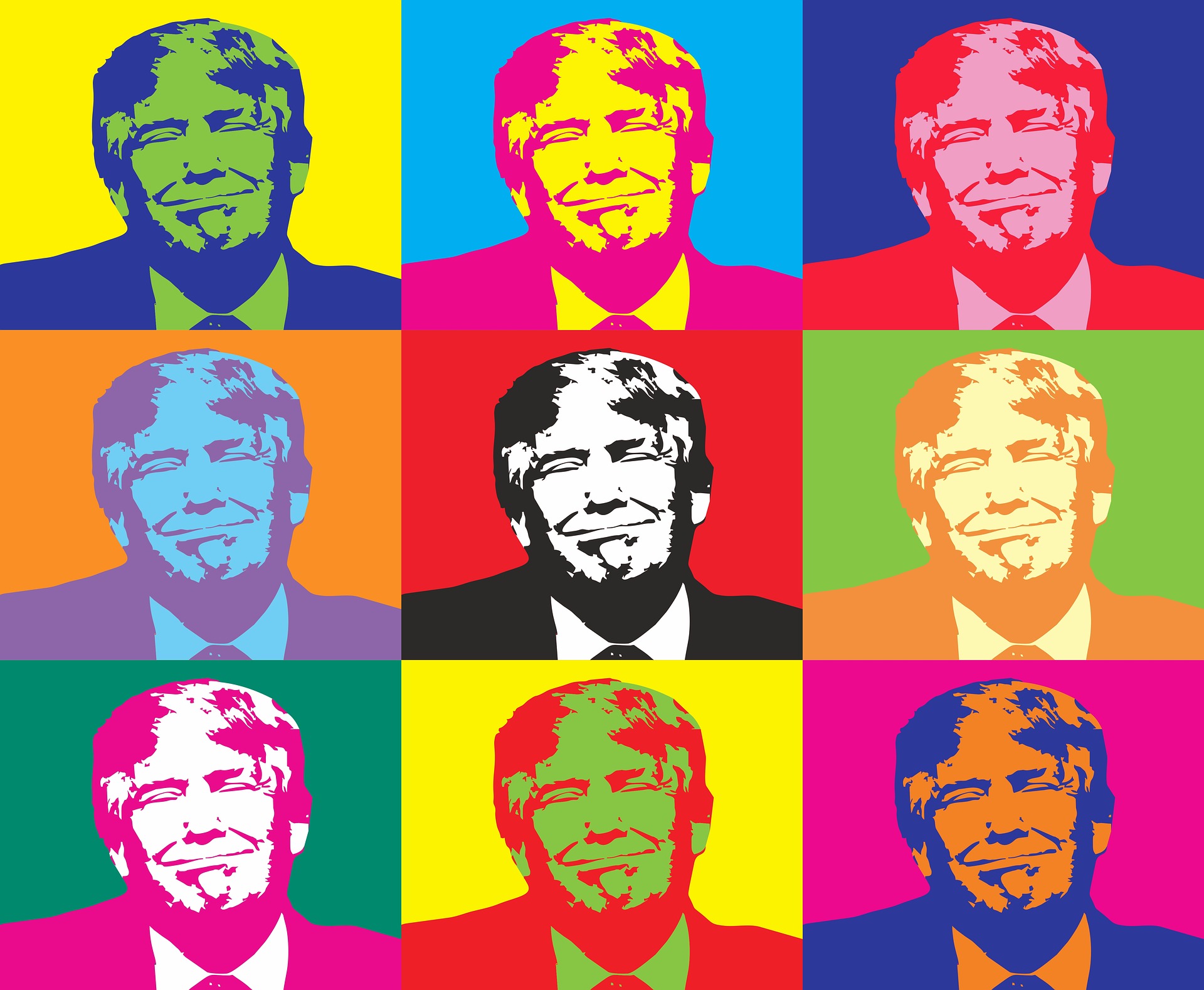 A series of images of former US president Donald Trump in the style of Andy Warhol
