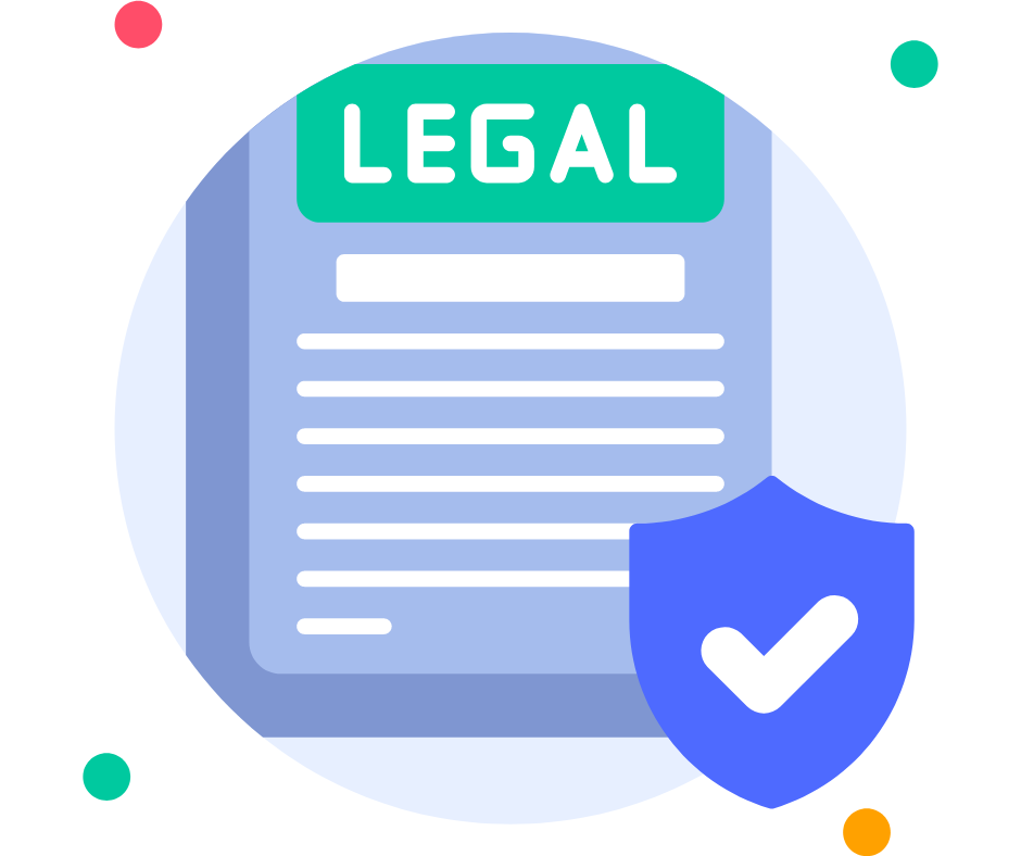 Graphic of a document displaying the word 'legal' with a checkmark beside it
