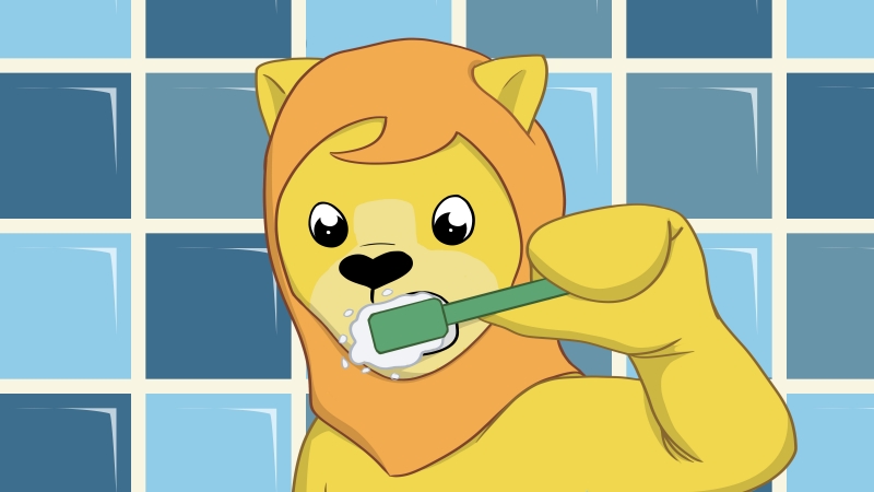 cartoon lion brushing teeth
