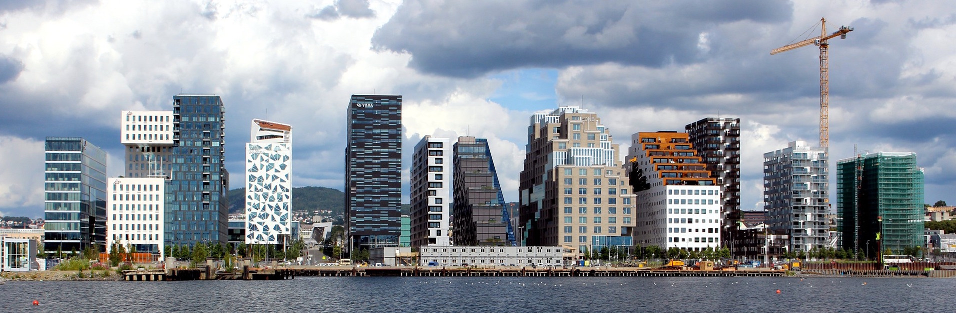 Oslo, Norway skyline with tower blocks on the water front