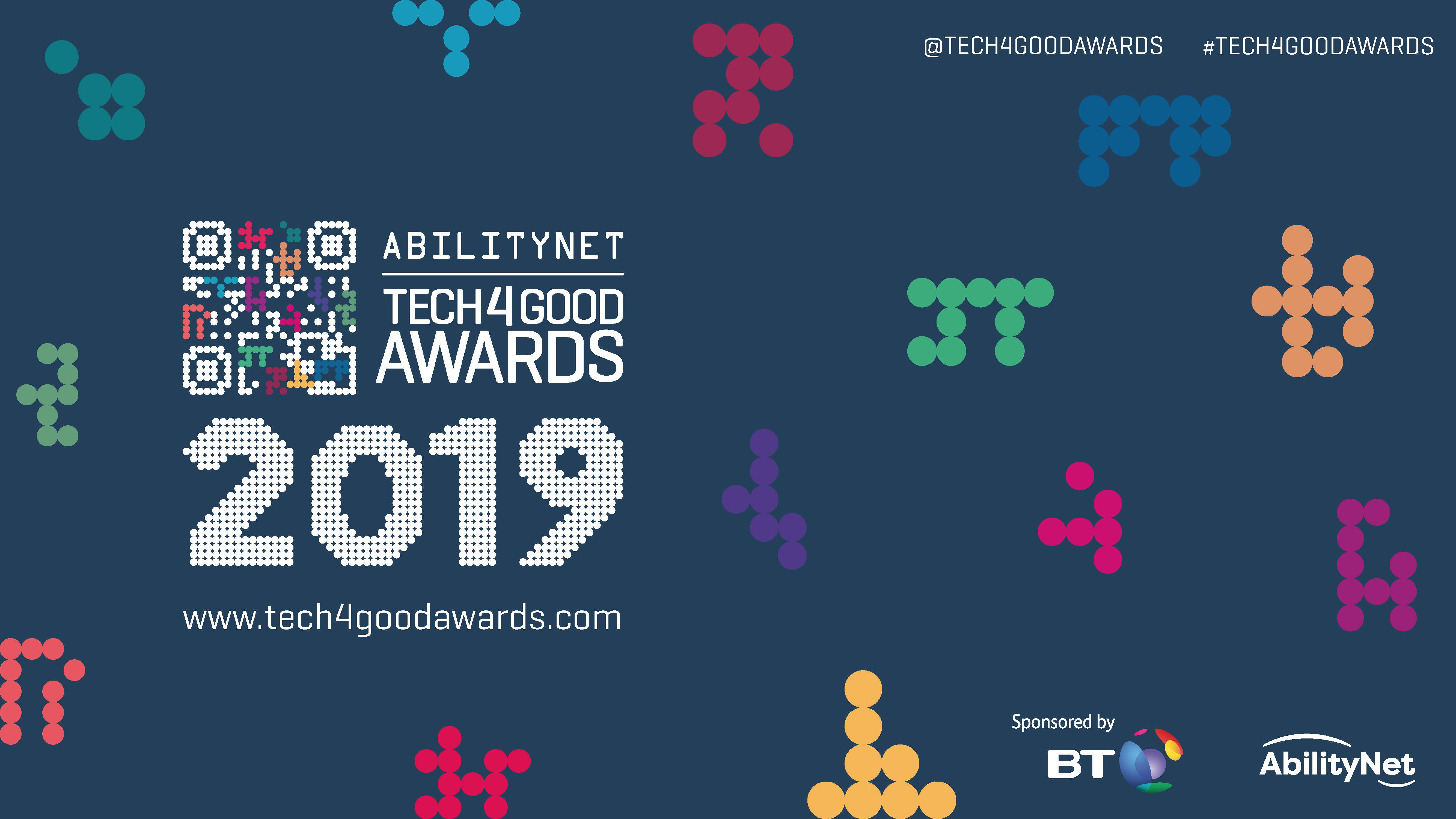 AbilityNet Tech4Good Awards 2019 logo with blue background