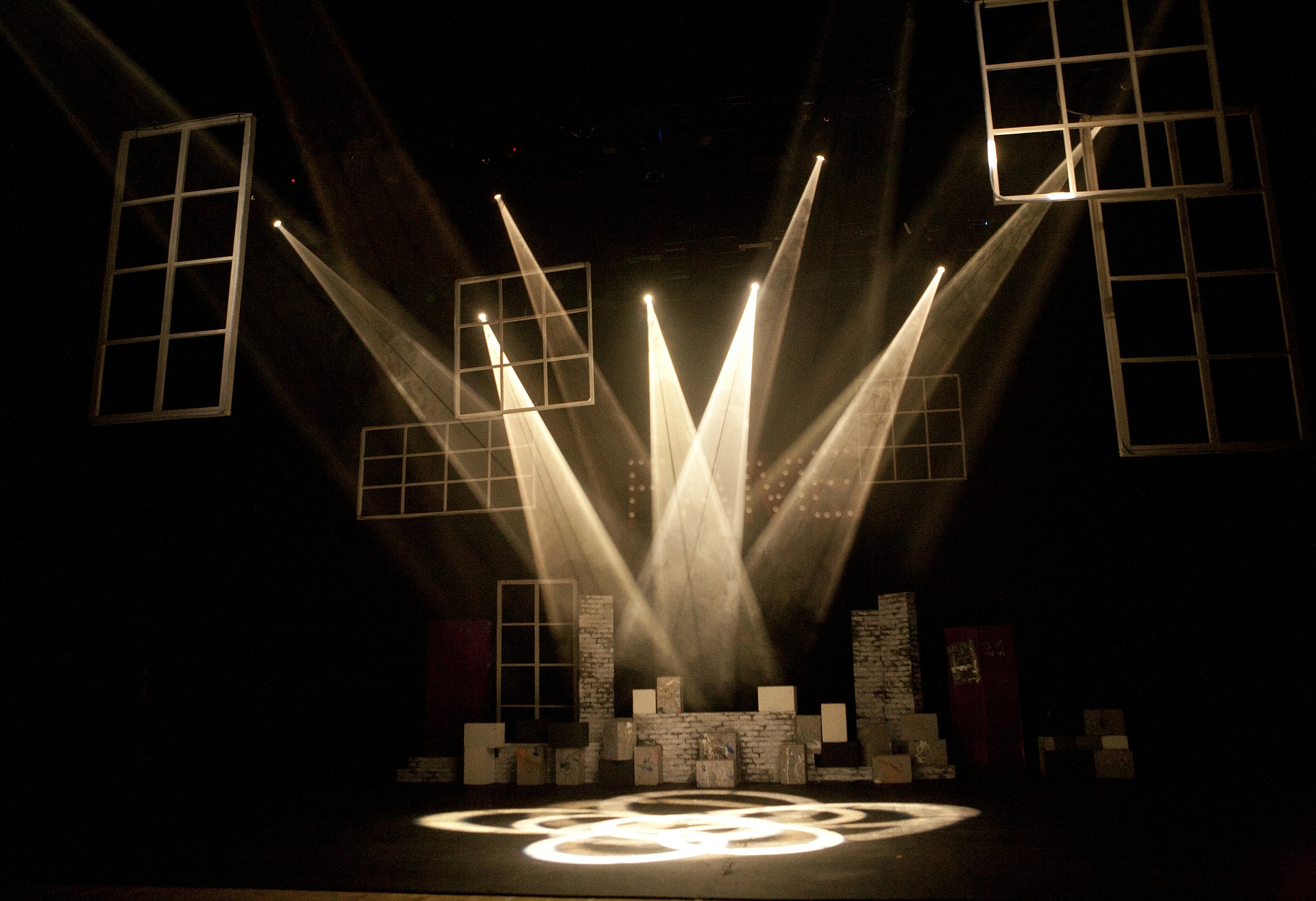 a stage with bold lighting