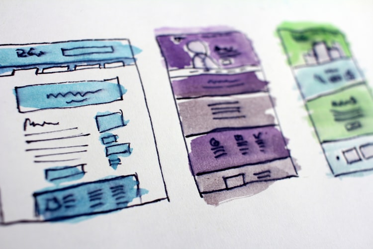 Images shows an illustrated wireframe for a website
